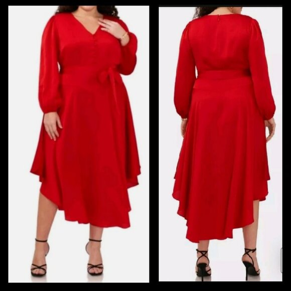 Vince Camuto Red Long Sleeve Maxi Dress Sz 2X - Picture 1 of 17